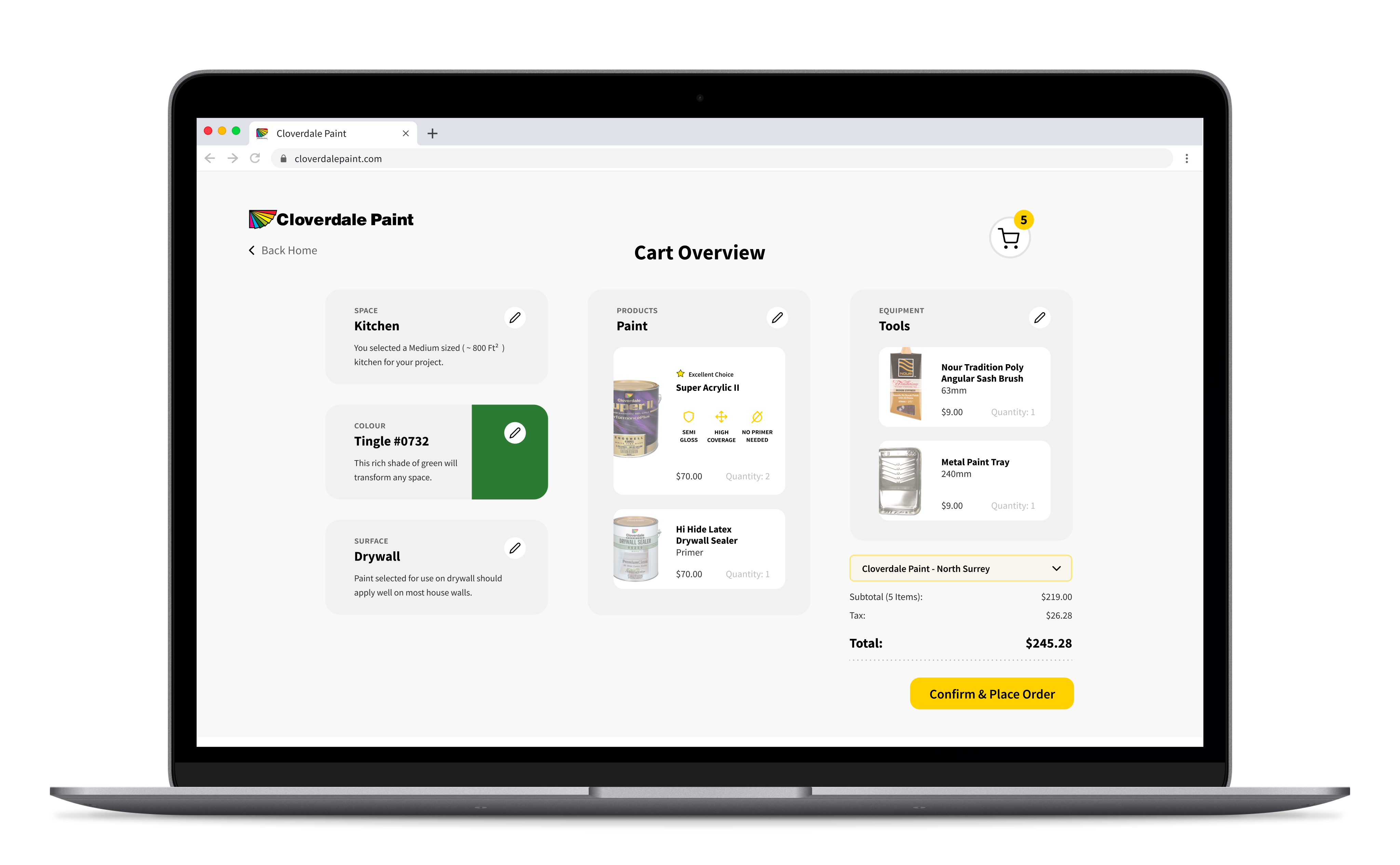 Laptop mockup depicting one of the screens of the Cloverdale Paint project.