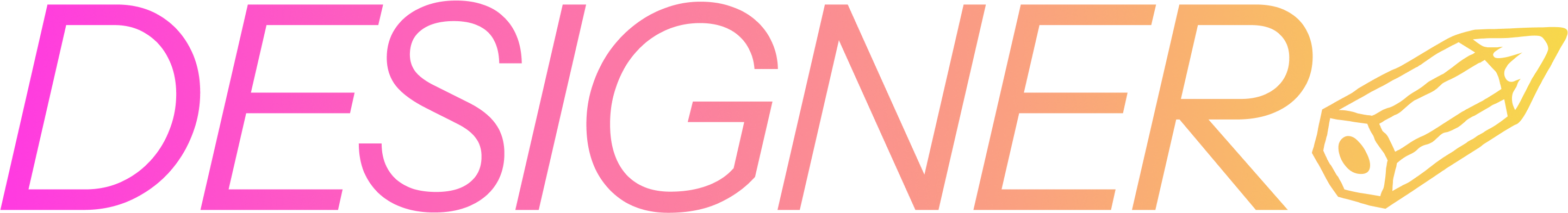 'Designer' with a pencil symbol, in a pink and yellow gradient.
