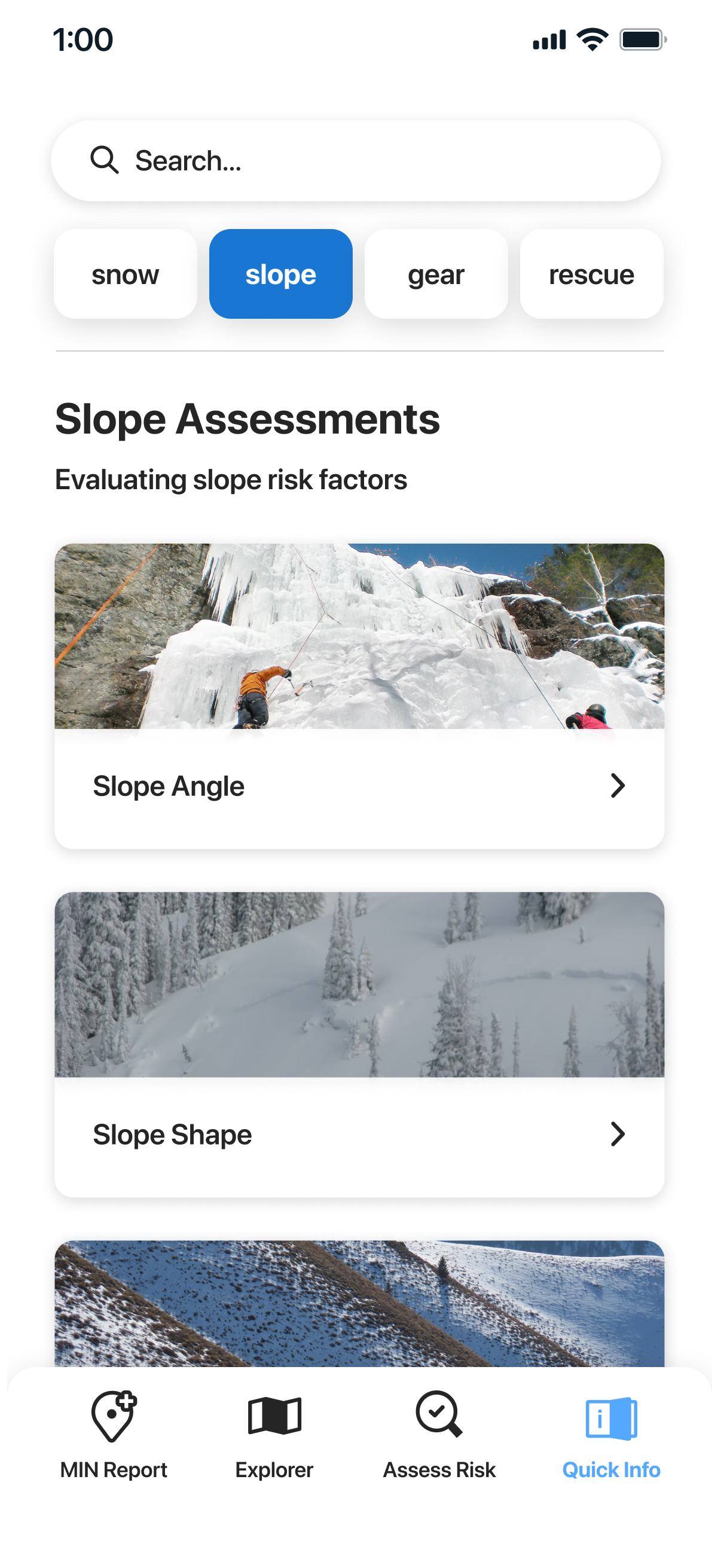 Screen capture of one of the UIs created for the Avalanche Canada mobile app project.